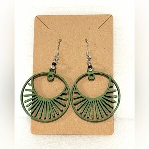 Green Circular wood Earrings. Handmade